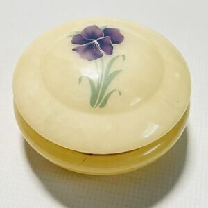 Vintage Italian Alabaster Trinket Box Stone & Brass For Jewelry Made in Italy